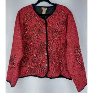 Vintage Choices‎ Brocade Embroidered Jacket Womens Large Button Front Red Black